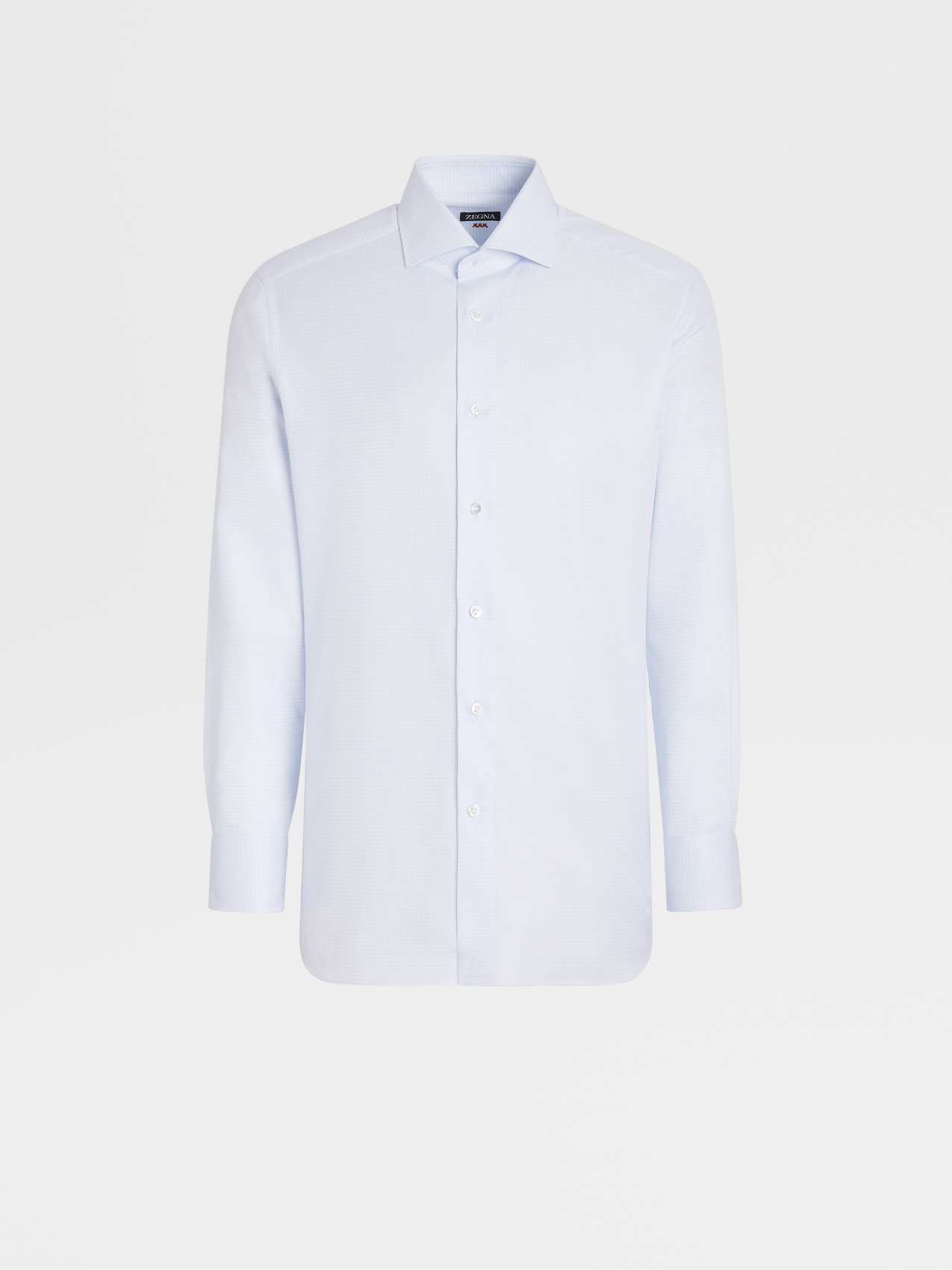 白色配浅蓝色千鸟格斜纹棉质长袖衬衫